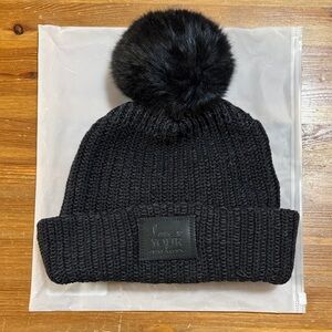 Love Your Melon Black Knit Beanie with Pom-Pom